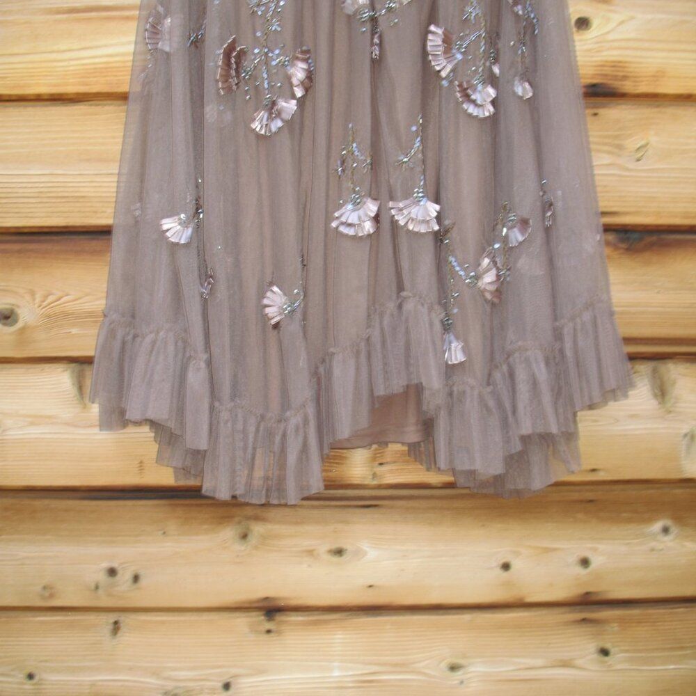 MAC DUGGAL 9257 Brown Embellished Long Flare Sleeve Mesh A-Line Dress - Picture 12 of 13
